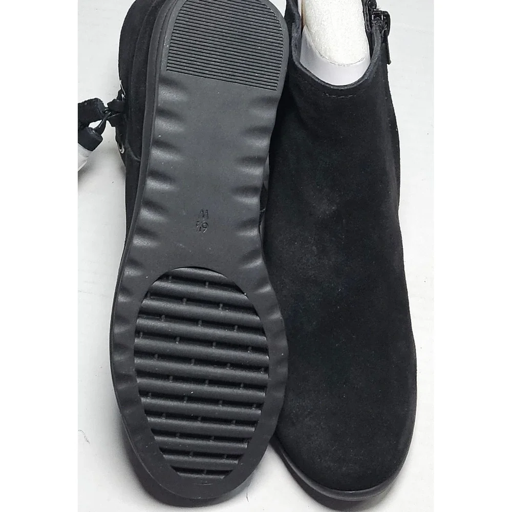 Vaneli‎ Sport Dommie Black Suede Ankle Boots Side Zip Wedge Booties Womens 6.5W